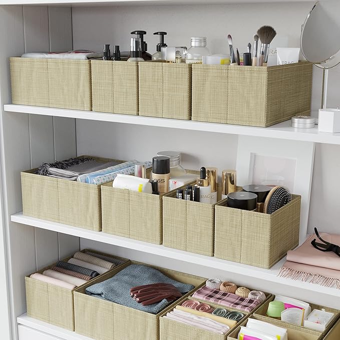 Drawer Organizer Clothes Set of 12 Beige - Dresser Organizer For Nursery, Bedroom, Closet - The Perfect Baby Clothes Organizers and Storage & General Nursery Organization or Dresser Drawer Organizers