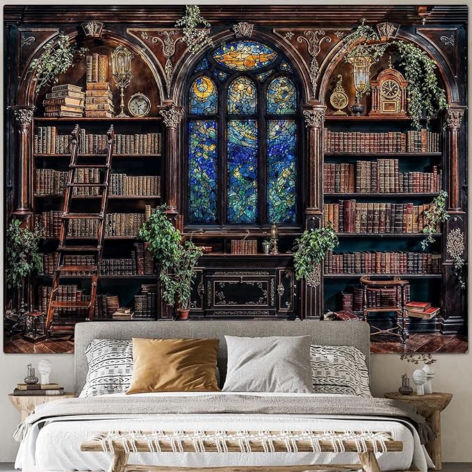 Lunerfex Vintage Bookshelf Library Tapestry Wall Decor Tapestry for Bedroom Art Tapestries Wall Hanging for Bedroom Living Room Bookshelf01 60"x80"