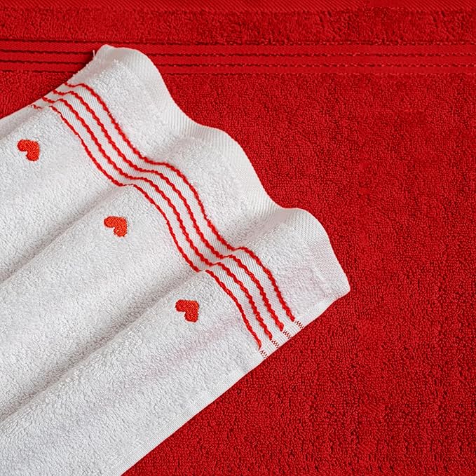 Elegant Comfort Premium Cotton 6-Piece Towel Set, Includes 2 Washcloths, 2 Hand Towels and 2 Bath Towels, 100% Turkish Cotton - Highly Absorbent and Super Soft Towels for Bathroom, Hearts