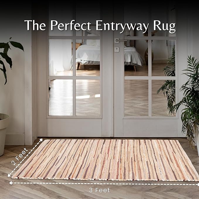 Rug Area Rugs Cotton Linen 2x3 Ft Multicolour Chindi for Livingroom Bedroom Washable RagRug Reversible Farmhouse Kitchen RunnerRug Carpet Area Runner Mat for Hallway, Entryway
