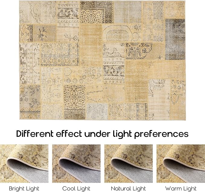 Tan Beige 8x10 Washable Large Area Rugs for Living Room,Geometric Boho Rug for Bedroom