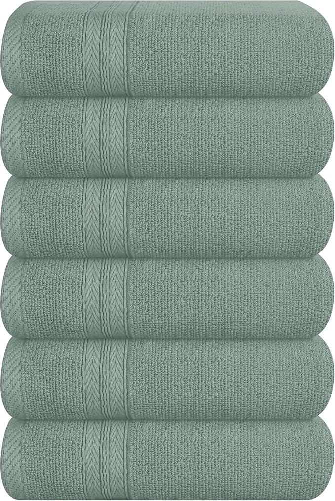 BOUTIQUO Ultra Soft 6-Piece Hand Towel Set 16x28-100% Ringspun Cotton - Durable & Highly Absorbent Hand Towels - Ideal for use in Bathroom, Kitchen, Gym, Spa & General Cleaning - Jade