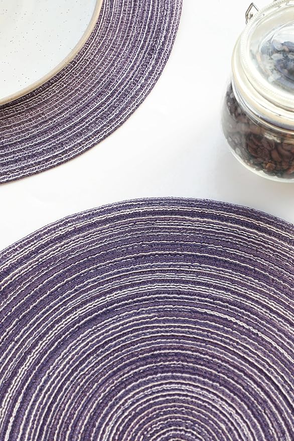 Floroom 15 Inch Round Braided Placemats Set of 4, Washable Heat Resistant Cotton Polyester Circle Place Mats for Kitchen Dining Table - Lavender