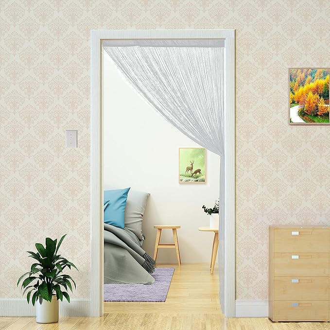 Doorway String Curtain Door Curtains,Boho Hippie Hanging Patio Tassels Screen Room Decor Bedroom Wall Window Closet Kitchen Living Room Fringe Divider Panel Laundry Room(39×79in/100×200cm,White)