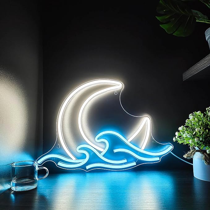 Sunrise Sunset Neon Sign Moon over Sea Neon Light Twilight Wave LED Wall Signs for Room Decor Anime Neon Light Acrylic Moon Sign (Moonrise)