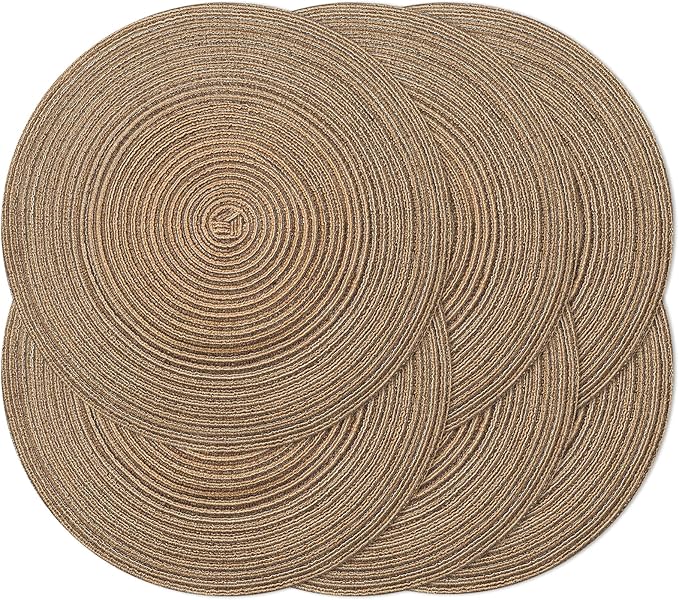 Noctiflorous 15 Inch Round Placemats Set of 6 Durable Braided Woven Heat Resistant Table Mats for Indoor Outdoor Non Slip Dining Table Place Mats(Brown, 6)