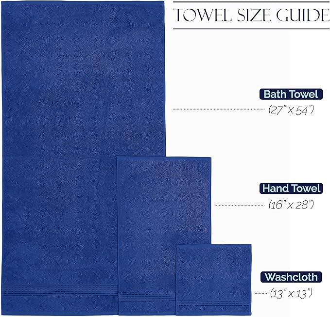 Elegant Comfort Premium Cotton 6-Piece Towel Set, Includes 2 Washcloths, 2 Hand Towels and 2 Bath Towels, 100% Turkish Cotton - Highly Absorbent and Super Soft Towels for Bathroom, Royal Blue
