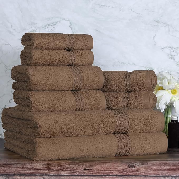 Superior Egyptian Cotton 8-Piece Towel Set, Assorted Towels for Home Bathroom, Guest Bath Decor Essentials, Includes 2 Bath, 4 Hand, 2 Face Towels/Washcloths, Quick Dry, Absorbent, Mocha