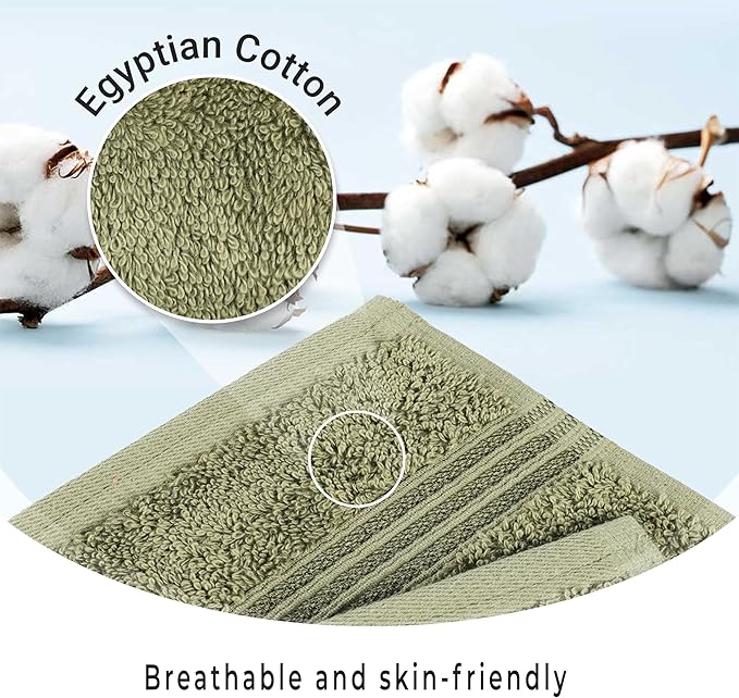 Superior Egyptian Cotton 8-Piece Towel Set, Assorted Towels, Home Bathroom, Master, Guest Bath, Decor Essentials, Includes 2 Bath, 2 Hand, 4 Face Towels/Washcloths, Quick Dry, Absorbent, Forest Green