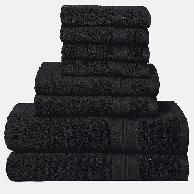 BOUTIQUO Black Towel Set - 8 Piece Bathroom Towel Set - 100% Ring Spun Cotton, 2 Bath Towel 27x54, 2 Hand Towel 16x28 and 4 Washcloth 13x13 - Ultra Soft Highly Absorbent Towel Set - Black