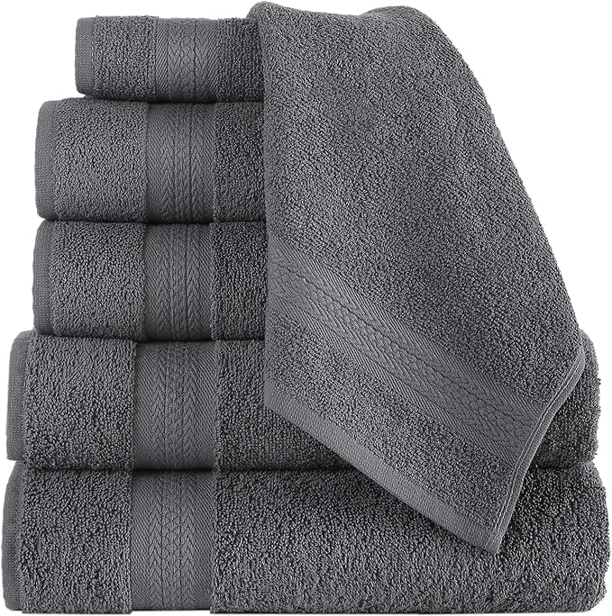 REGAL RUBY, 6 Piece Towel Set, 2 Bath Towels 2 Hand Towels 2 Washcloths, Soft and Absorbent, 100% Turkish Cotton Towels for Bathroom Shower Towel, Bath Linen Set Grey