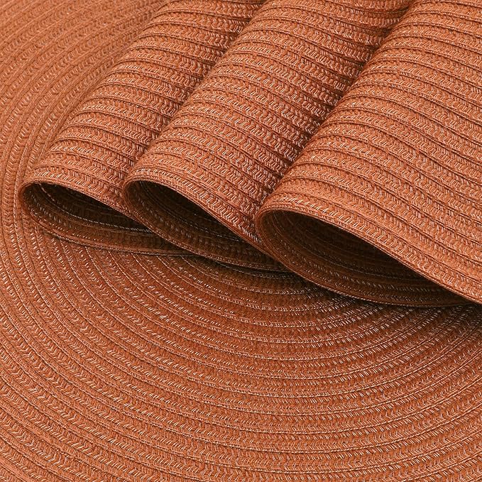SHACOS Round Placemats Set of 4 for Dining Table 15 inch Round Braided Fall Placemats Washable Kitchen Table Mats Home Decor, Dark Orange