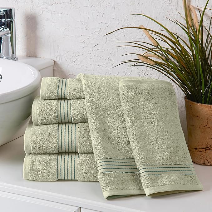Elegant Comfort Premium Cotton 6-Piece Towel Set, Includes 2 Washcloths, 2 Hand Towels and 2 Bath Towels, 100% Turkish Cotton - Highly Absorbent and Super Soft Towels for Bathroom, Mint Green