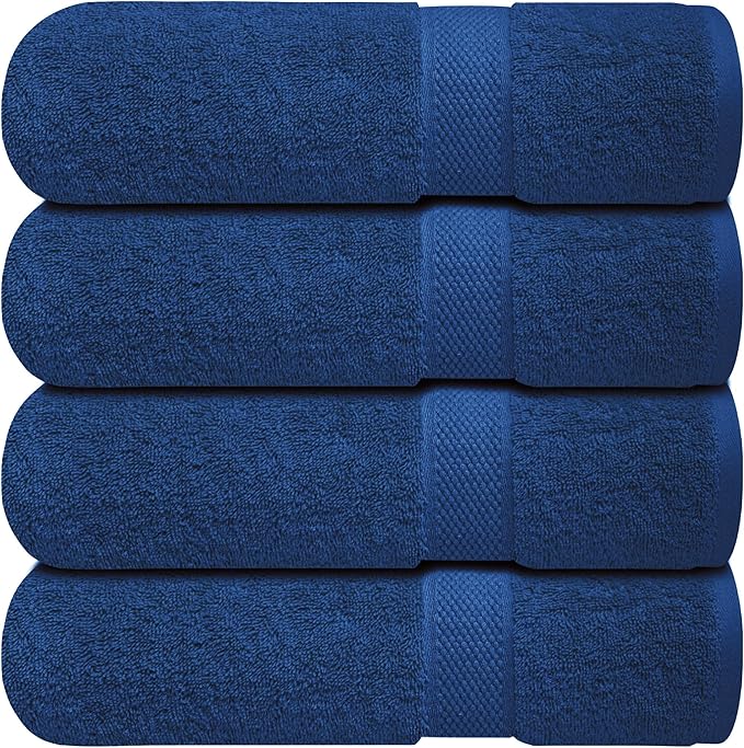 Infinitee Xclusives Luxury 100% Ring-Spun Cotton Bath Towels Set of 4 (27x54 inches) – Soft, Absorbent & Quick-Drying Towels for Bathroom, Gym, Spa & Hotel Use (Tranquil Navy)