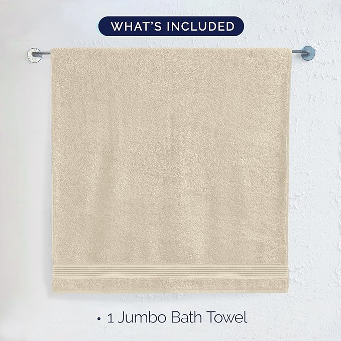 Elegant Comfort Premium Turkish Cotton 1 Piece Jumbo Bath Towel - 35 x 70 inch, Luxurious Hotel Spa Quality 100% Turkish Cotton Large Bath Towel - Highly Absorbent - Soft Bathroom Towel, Ivory