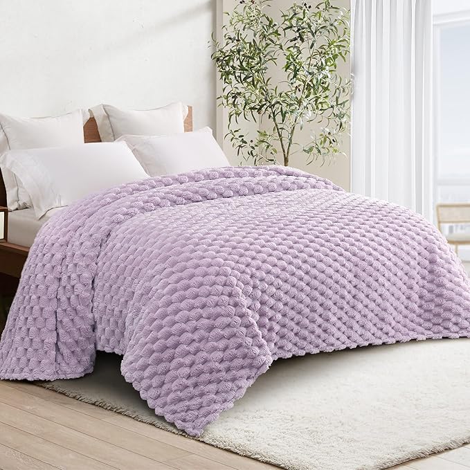 Whale Flotilla King Size Blanket for Bed with Jacquard Pattern, Fuzzy Soft Cozy Exquisite Blankets for All Season, Warm and Fluffy, 90x104 Inch, Lilac