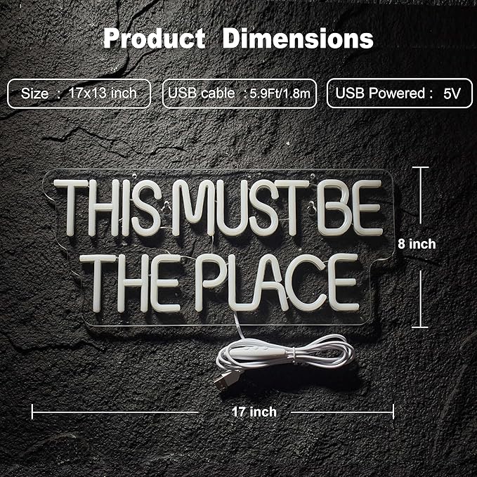 This Must Be The Place Neon Sign for Wall Décor Dimmable LED Neon Light USB Powered Neon Art Signs(Warm White)