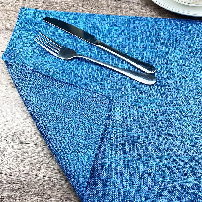 Weabetfu Cloth Placemats Set of 6 Heat Resistant Dining Table Placemmats Cotton Linen Machine Washable Kitchen Table Mats Wrinkle Free Thick Fabric Place Mats,Easy to Clean,13" x 19" Blue
