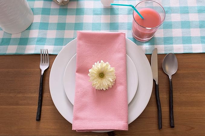 DII Heavyweight Fringed Check Tabletop Collection, Table Runner, 14x72, Aqua