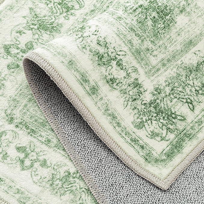 Area Rug 5x7 Washable Green Rug Vintage Boho Medallion Large Distressed Retro Carpet for Living Room Non Slip Indoor Low Pile Small Soft Bedroom Dining Room Home Office