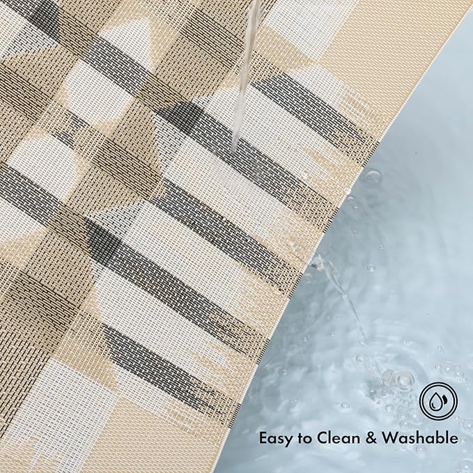 Winknowl Placemats Set of 4, Heat Resistant Stain Resistant Woven Vinyl Insulation Place mats, Durable Washable Elegant Table Mats for Kitchen Dining Table Decor (Geometric Beige)
