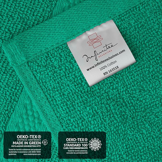 Infinitee Xclusives Premium 100% Cotton Wash Cloths for Showering - Pack of 4, (12x12) Inches - Highly Absorbent, Soft Face Towels, Washcloths Perfect for Bathroom, Hotel, Gym |Vivid Green|