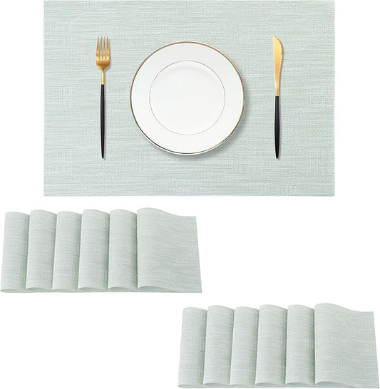 Leetaltree Mint Cream Placemats Set of 12 - Heat Resistant Non-Slip Place mats for Dining Table, Washable Durable PVC Vinyl Woven Table Mats(Mint Cream, 12)