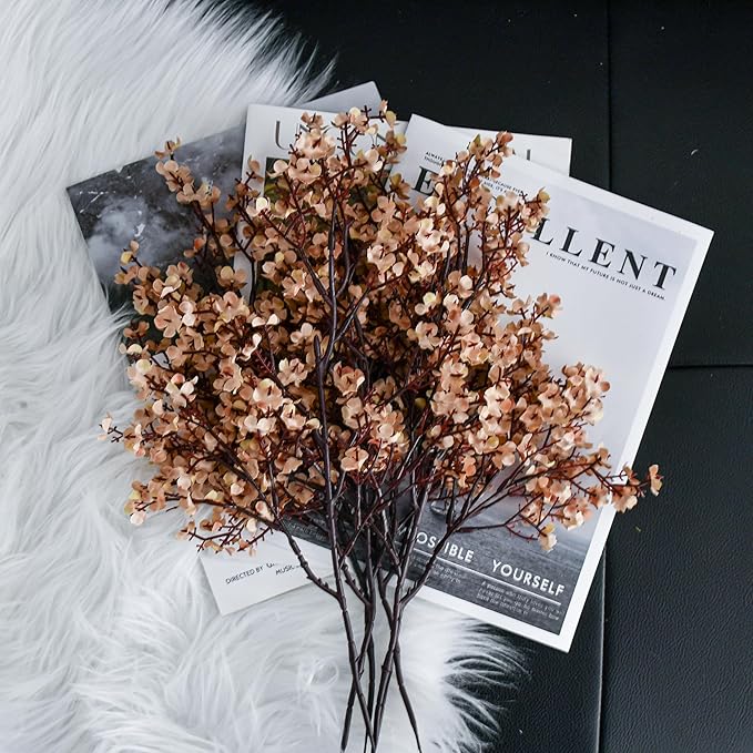 Mandy's Light Brown Artificial Baby’s Breath Flowers 6 Bundles Silk Gypsophila with Bendable Stems for Fall Centerpiece Wedding Decor and Table Arrangements