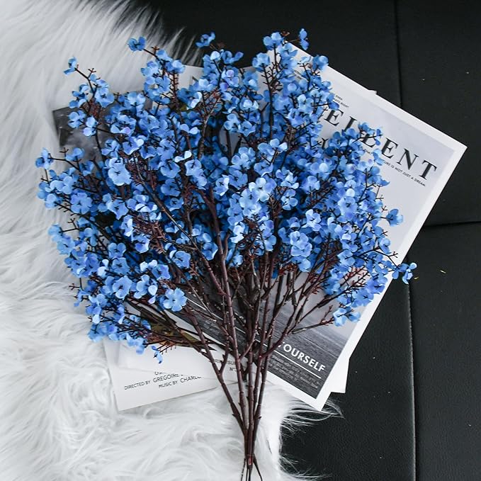 Mandy's Royal Blue Artificial Baby’s Breath Flowers 15 Bundles Silk Gypsophila with Bendable Stems for Fall Centerpiece Wedding Decor and Table Arrangements