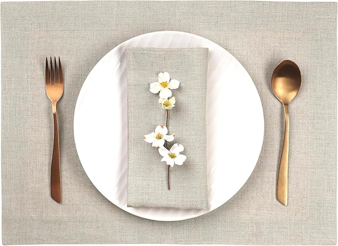 D'Moksha Homes Linen Natural Placemats Set of 4-100% Pure Linen Placemats 14 x 19 Inch for Summer - Handcrafted and Machine Washable