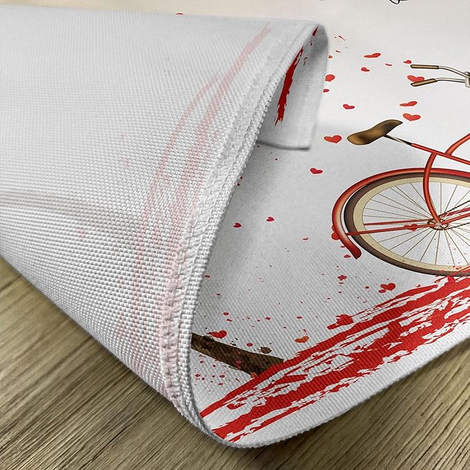Ambesonne Valentines Day Place Mats Set of 8, Romantic Tree with Blooming Hearts with Bike and Petals Vintage Art, Washable Fabric Placemats for Dining Table, Placemat 8 pcs, Cream Vermilion