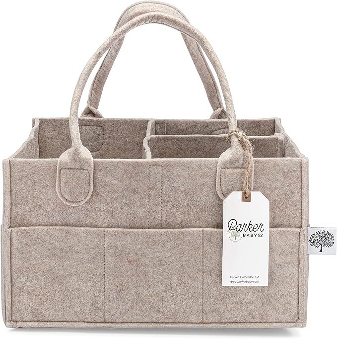 Parker Baby Diaper Caddy - Nursery Storage Bin and Car Organizer for Diapers and Baby Wipes (Oatmeal, Regular)