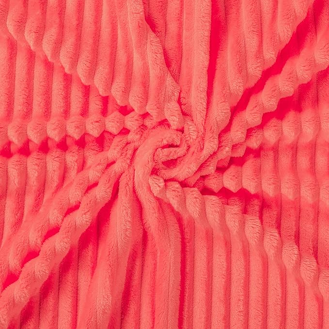 Vessia Flannel Fleece Twin Blanket for Couch,Sofa,Bed, 300GSM Striped 60x80 inch Red Blanket for Adults and Kids, Super Soft Warm Cozy Lightweight Ribbed Decor for All-Season