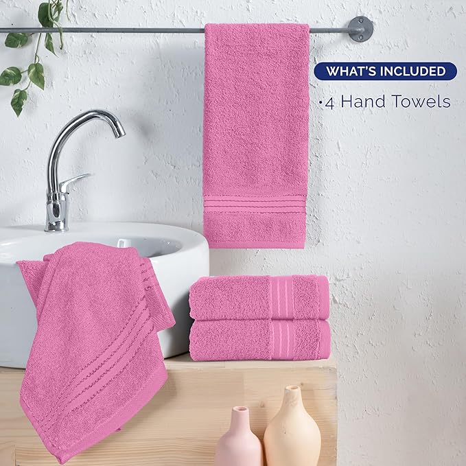 Elegant Comfort Premium Turkish Cotton 4 Pack Hand Towel Set - 16 x 28 inch, Luxurious Hotel Spa Quality 100% Turkish Cotton 4PC Hand Towel Set - Highly Absorbent - Soft Bathroom Towels, Light Pink