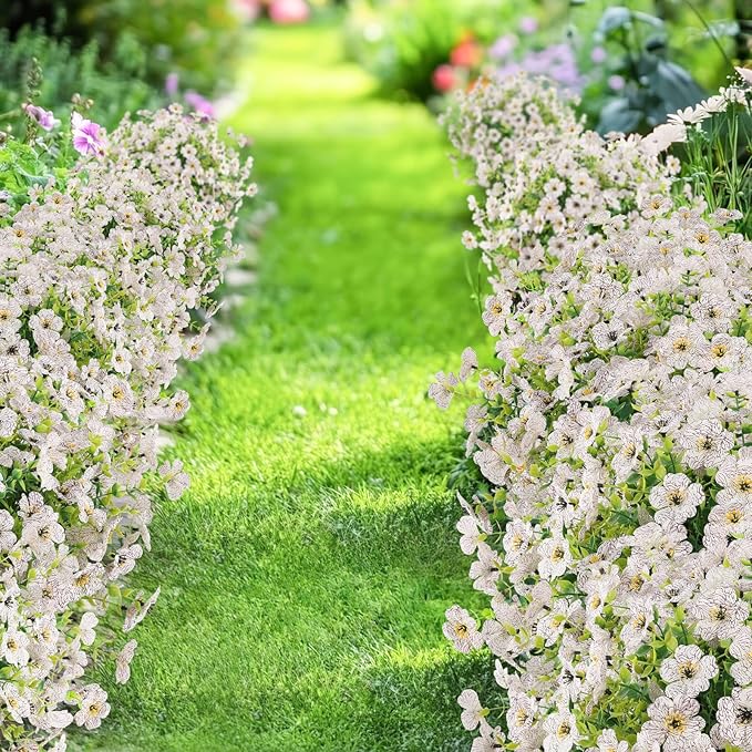 Artificial Flowers Outdoor Faux Plants UV Resistant 12 Bundles Fake Patio Flowers Plastic Greenery Plnats Outside Bulk for Spring Garden Hanging Planter Home Vase Decor, White