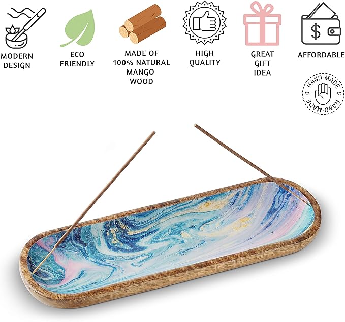 Folkulture Incense Holder or Incense Burner, Incense Holder for Sticks, Ash Catcher or Insence-Stick Holder or Insence Tray for Table Decor, 12-inch Long and 4-inch Wide, Mango Wood, Galaxy