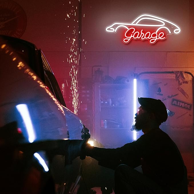 Kavaas Garage Neon Sign, LED Garage Sign for Car Room Decor | Neon Car Sign for Garage Decor, Auto Repair Workshop, Man Cave - Best Gifts for Dad, Car Enthusiast (GRG2)