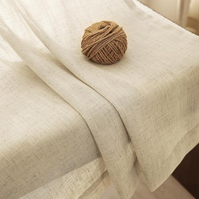 Faux Linen Beige Curtains 90 inches Long for Living Room Rustic Farmhouse Linen Drapes Semi Sheer Burlap Textured Canvas Cloth Curtain Panels Set of 2 Kahki Tan Colored