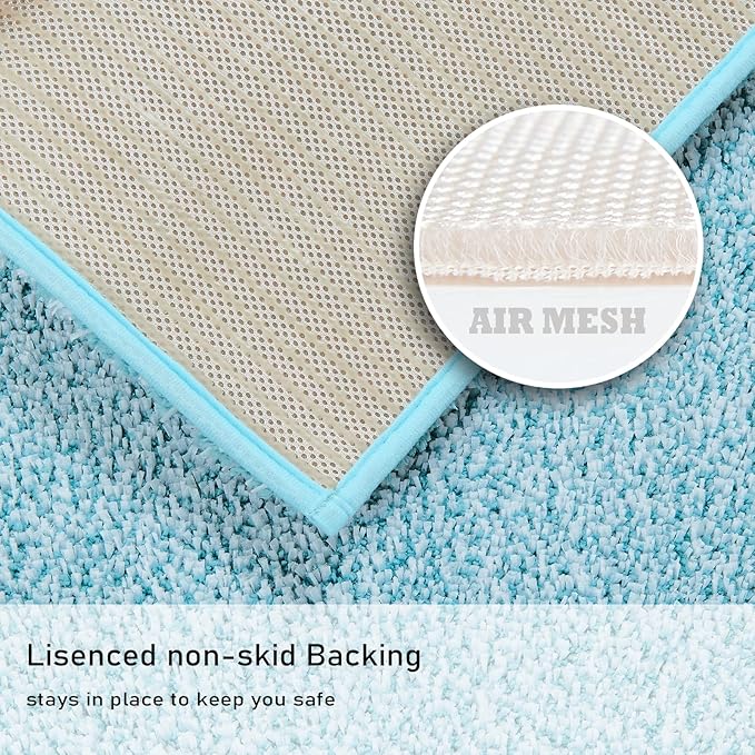 Douceur Blue Bathroom Rugs Non Slip, Luxury Thick Plush Shaggy Bath Mats Washable, Fluffy Absorbent Bath Rugs for Bathroom, Quick Dry Shower Mat Gifts, 32" x 20"