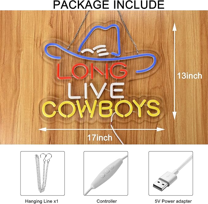 Long Live Cowboy Neon Sign for Wall Décor Dimmable LED Neon Light USB Powered Neon Art signs for Pub Store Man Cave Party