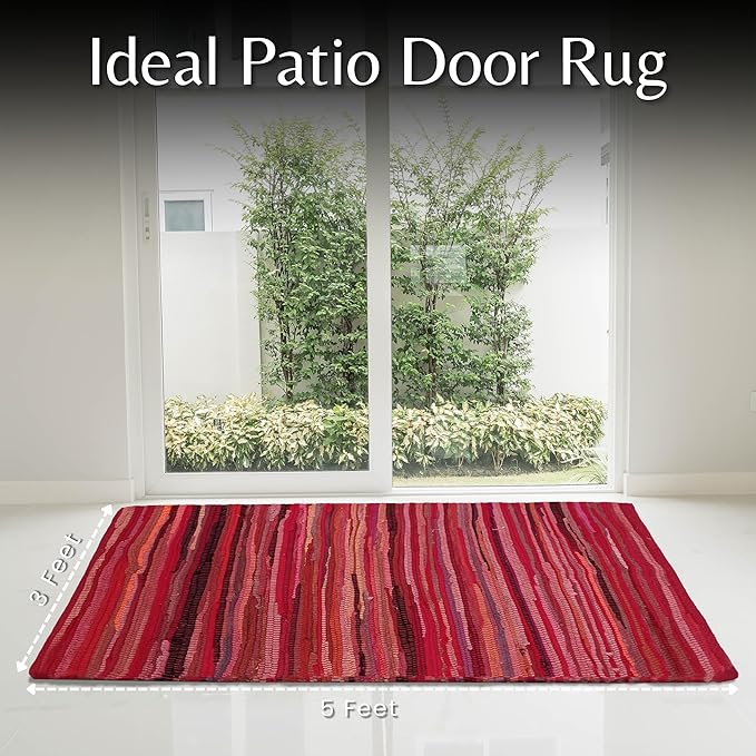 Rug Area Rugs Cotton Red 3x5 Ft (36"x60") Multicolour Chindi for Livingroom Bedroom Washable RagRug Reversible Farmhouse Kitchen RunnerRug Carpet Area Runner Mat for Hallway, Entryway