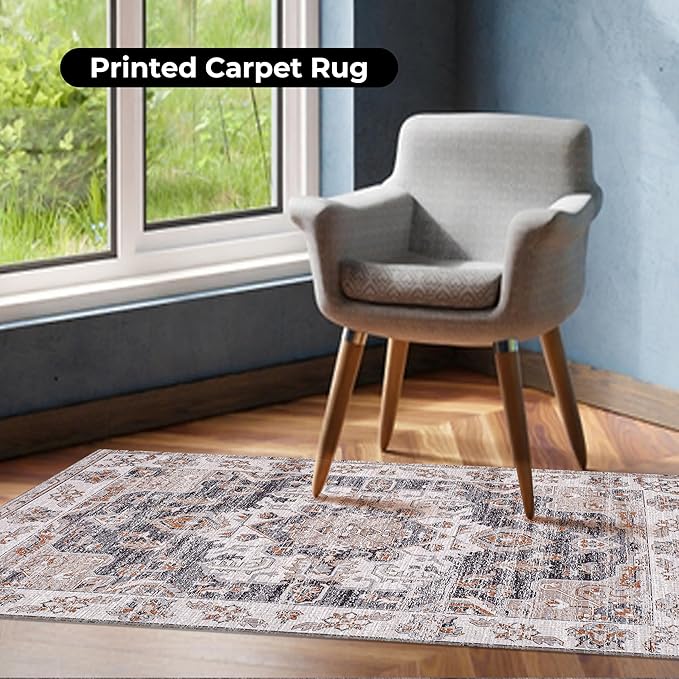 Washable Soft Small Boho Area Rugs, Rags Rug, Printed Carpet Chennile Rugs for Living Room 27x45 inch Dk Grey Rust Multi,Machine Washable Printed Rugs - 30% Cotton, 70% Polyester