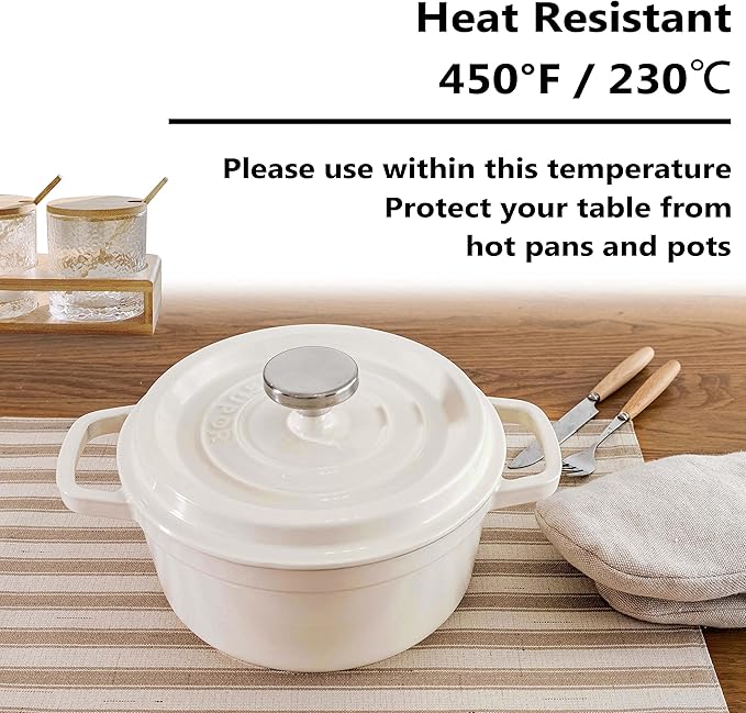Home Brilliant Farmhouse Placemats Set of 6 Heat Resistant Dining Table Placemats for Kitchen Table Dinner Decor, 13 x 19 inches, Stripes, Oatmeal Beige