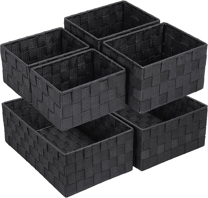 Posprica Woven Storage Baskets for Organizing 6 Pack, Large&Small Storage Cube Bins Set for Bathroom, Storage Boxes Container for Drawer, Closet, Shelf, Dresser, Black