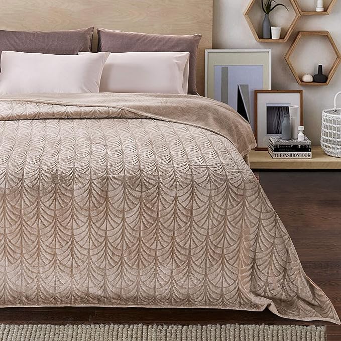 Whale Flotilla Flannel Fleece Twin Size Blanket for Bed, Soft Fluffy Velvet Bedspread Coverlet with Decorative Vintage Pattern for All Season, Warm and Lightweight, 90x66 Inch, Champagne