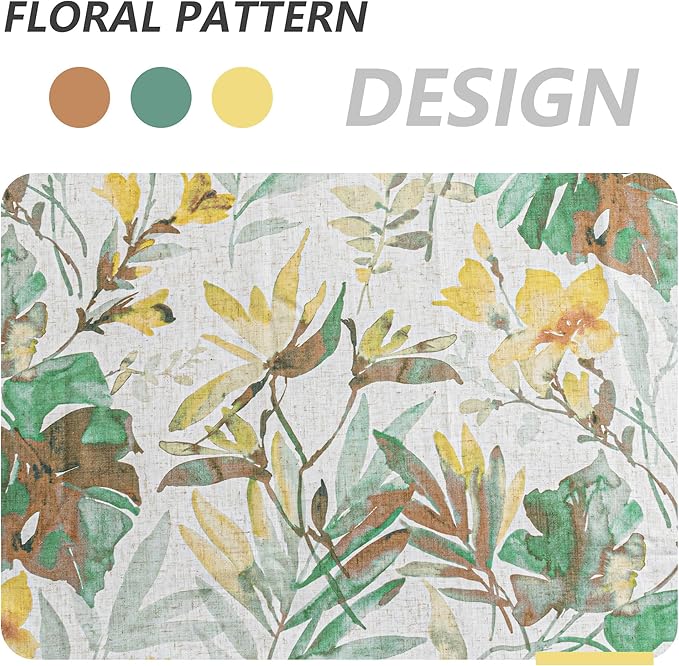 MYSKY HOME Floral Curtains 63 Inch Length Semi Sheer Drapes for Living Room Bedroom, Flower Printing Window Treatment Grommet 2 Panels,Yellow and Natural