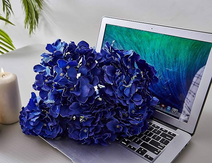 Hydrangea Silk Flower Heads 10 Royal Blue Artificial Hydrangea Silk Flowers Head for Wedding Centerpieces Bouquets DIY Floral Decor Home Decoration with Long Stems