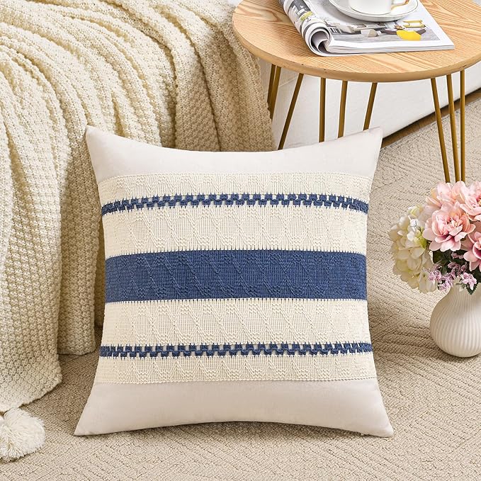Fancy Homi Set of 2 Dusty Blue Vintage Decorative Throw Pillow Covers 20x20 Inch for Couch Bed Sofa Chair Bedroom, Rustic Retro Square Cushion Case, Modern Farmhouse Boho Living Room Decor Indoors