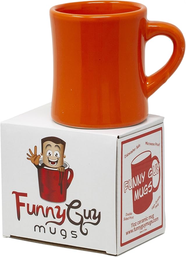 Funny Guy Mugs Classic Retro Diner Coffee Mug - Heavy Duty 10 Oz Stoneware Cup with Easy Grip Handle - Ideal for Hot and Cold Beverages (Orange, 10 Ounce)