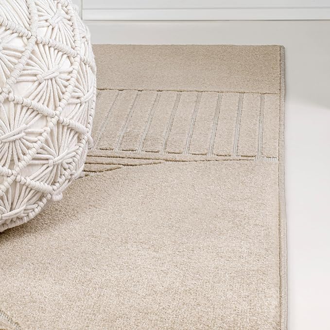 JONATHAN Y SCN104E-28 Nordby High-Low Geometric Arch Scandi Striped Beige/Cream 2 ft. x 8 ft. Indoor/Outdoor Runner Rug for Patio, Backyard, Living Room, Bedroom, Office, Hose-Washable